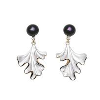 Real 925 Silver Black Natural Pearl Earrings Woman,Luxurious Dangling Freshwater Pearl Earring Wife Mother Gift White
