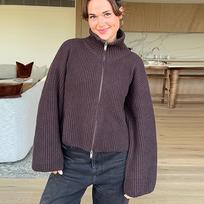 Lazy Soft Striped Color Block Zipper Knit Cardigan for Women - 2025 Autumn Winter Collection Large ruda