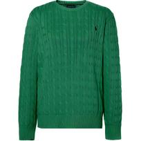 Polo Ralph Lauren SS24 Solid Color Small Pony Embroidered Cable Knit Round Neck Long Sleeve Sweater Kids sweater Green CWPOSWEY6820517-300 L