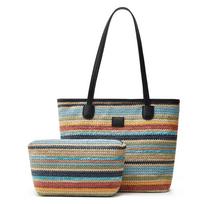 Rainbow woven bag women's summer seaside vacation wind beach straw bag leisure travel large capacity shoulder tote bag įvairiaspalvis