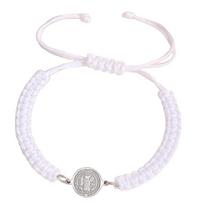 Vintage Round Medals Hand Rope Bracelet with Flat Knot Baptism Gift Unisex Wristchain Accessory For Blessing balta