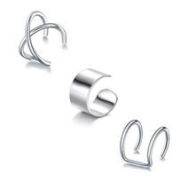 3pcs/set Punk Fashion Stainless Steel Ear Cuffs Helix Cartilage Clip on Wrap Non-Piercing Adjustable Earrings for Women Men Gift black