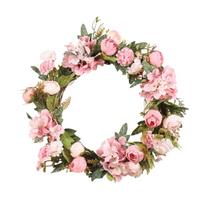 15,7  Dirbtinė rožių girlianda Durų dekoracija 40 cm girlianda su hortenzija ir žaliais lapais Vasarinė girlianda sienai 1 rožinė