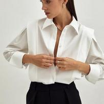 Autumn New Style Right-Angle Shoulder White Shirt Women'S Fashion European And American Commuting Elegant Design Sense Niche Long Sleeve Shirt Top S balta