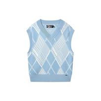 FILA V-Neck Plaid Casual Knit Vest Women Vests Colorful-Blue F11W247405F-LB S