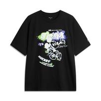 Li Ning Disney Mickey Collaboration Soft Comfortable Breathable Simple Versatile Loose Fit Round Neck Short Sleeve T-Shirt Unisex Tops Black AHSUA79-2 L