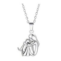 Yousheng Dog And Woman Necklace Puppy Hug Pendant Memorial Necklace Dog Cat Owners Jewelry Gift for Women Mom Pet Lovers B