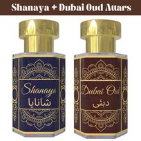 Shanaya Attar ir Dubai Oud Attar Rinkinys – Gėlių ir Sodriai Medžio Kvapo Aliejai | Be Alkoholio Unisex Ritininis Kvepalų Rinkinys | 2 x 6 ml Pack= 6ml