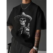 European sizes Men'S Black Mexican Skull Graphic T-Shirt - Day of the Dead Design with Sombrero, Tequila Bottle & Floral Patterns, S juoda