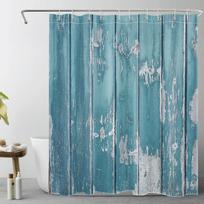Blue Wood Plank Shower Curtain Rustic Design Weathered Texture Farmhouse Style Bath Decor Waterproof Fabric Vintage Look Home W60H190(CM)-1 Pcs