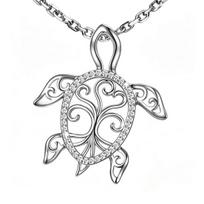 Hollow Sea Turtle Necklace Good Luck Longevity Turtle Pendant Necklace Sparkling Rhinestone Necklace Jewelry