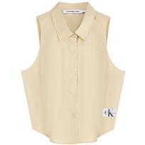 Calvin Klein Minimalist Fabric Label Curved Hem Single-Breasted Sleeveless Shirt Women shirts Mung-Bean-Yellow J223129 M beige