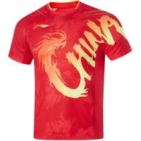 Li Ning Table Tennis Series Competition Quick-Dry Antibacterial Sports Short Sleeve T-Shirt Unisex Tops Cherry-Blossom-Red AAYU197-2 XXL