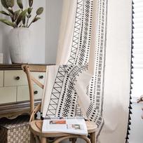 Jingga Cotton Linen Geometric Blackout Curtain with Tassels