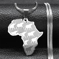 Map of Africa African Elephant Necklace for Women Men Stainless Steel Gold Color Animal Pendant Necklaces Jewelry NXHXD560S05