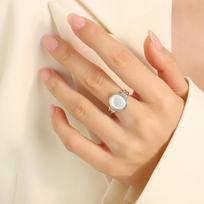 French-Inspired White Mother-of-Pearl Non-Fading Ring, 18K Gold-Plated Titanium Steel, Women's Index Finger Jewelry. Size 6