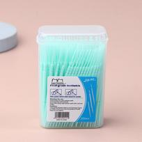 200 Boxed Plastic Toothpicks Disposable Household Bulk Interdental Brush Toothpick Line žalia