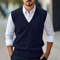 Men's Casual Sleeveless Knit V-neck Vest - Versatile Four Seasons Style Sweater 3XL tamsiai mėlyna spalva