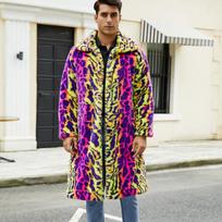 Vyriškas apykaklės leopardinio rašto dirbtinio kailio šiltas oversized ilgas paltas S leopardo rašto spalva