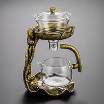 New Chinese Style Glass Lotus Autumn Light Lazy Automatic Teaware Set Business Gift High Borosilicate Glass Tea Maker skaidri