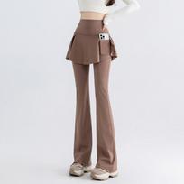 Women's High Waist Micro Flare Yoga Pants with Pockets - Thin Two-Piece Look, Versatile Base Layer for Spring/Autumn 2026, Plus Size Available M
