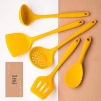 Silicone Non-Stick Kitchen Utensils: Spatula Set, Stir-Fry Spatula, Cooking Spoon, Soup Ladle, High-Temperature Resistant Kitchenware. Yellow Slotted Spatula