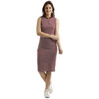 Miss Chase Women's Comfortable Sleeveless Striped Midi Bodycon Dress with Zipper | 3 Colors(MCSS17D07-87-139-05,Maroon a L