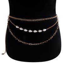 European and American jewelry personalized multi-layer imitation pearl pendant waist chain women's fashion simple multi-layer body chain accessories