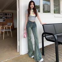 High-waisted Horseshoe Trousers Micro Flare Jeans Women Spring and Summer Retro Small Size Show Skinny Drag Ground Flare Trousers Long Denim Pants XS