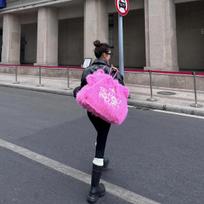 Fashionable Handbag, Single Shoulder Tote Bag, Pink Embroidered Fur Plush Handbag, Large Bag rožinė
