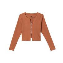 Nike Sportswear Chill Knit Zip-Up V-Neck Slim Fit Ribbed Long Sleeve Sweater Women Tops Sunrise-Red FN3683-825 XS