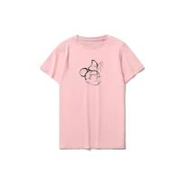 Li Ning X Disney Mickey Cartoon Print Round Neck Pullover Short Sleeve T-Shirt Women Tops Pink AHSR648-3 L