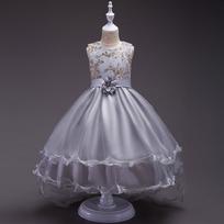 Girls Christmas Baby Birthday Gown Piano Performance Tutu Dress Princess Skirt Kids Breathable Mesh Party and Banquet Formal Outfit 110cm pilka spalva