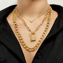 Vintage Metal Cuban Link Portrait Pendant Necklace with Thick Chain and Multi-layer Design