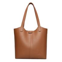 Women's Soft Leather Tote Bag - Stylish Simple Solid Color, Large Capacity, Single Shoulder for Work and Commute. geltona