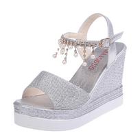 Sandy Women Wedges Platforms Crystal Pearl Aukštakulniai Batai Sandalai 40