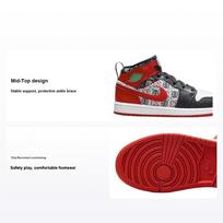 Air Jordan 1 Mid SE PS Ugly Christmas Sweater Kids Sneakers Red White Black DM1210-150 35 gray
