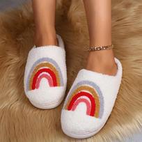 Cute Pattern Fuzzy House Slippers, Kawaii Closed Toe Slip On Plush Shoes, Cozy Warm Home Slippers 42-43
