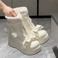Women's Bow Snow Boots Platform Fur Lined Winter Ankle Boots Warm Non Slip Cute Cotton Boots 35 balta