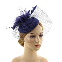 Mesh Ribbons Fascinator Caps Veil Fascinator Elegant Vintage Hat Headband  Makeup Prom tamsiai mėlyna spalva