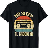 No Sleep Til Brooklyn Retro Old School Stereo Ghetto Blaster T-Shirt S juoda