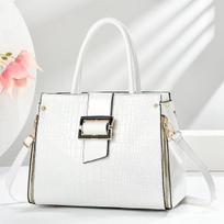 Latest Design Stone Pattern Fashion Handbag Bright Leather Zipper Create Handbag with Shoulder Bag Style Women's Bag . white