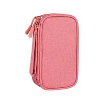 Power Bank Storage Bag Multi-purpose Carrying Case Zipper Closure Large Capacity Mesh Layer Cable Cord Storage rožinė