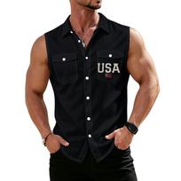 Men's Workwear Lapel Button-Down Vest Shirt - Lightweight Sleeveless Top L juoda