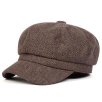 Unisex Herringbone Personality Newsboy Hat Spring Autumn Retro Beret Hats Wild Casual Hats Octagonal Cap gray