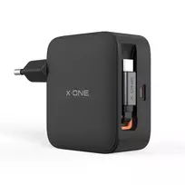 X-One Travel charger ChargeGo GaN 65W with retractable cable and USB-C port - black