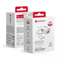 Forcell Phone charger F-Energy GaN III Crystal Color USB-C + USB-A QC4.0 PD 33W + silicone USB-C to USB-C cable VT-41 white 0INT