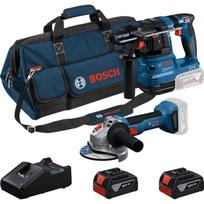 Bosch 18V bevielis mašinų rinkinys 0615V0003C, 2x4Ah, 2 įrenginiai, šviesos jungiklis, akumuliatorius, įkroviklis, krepšys