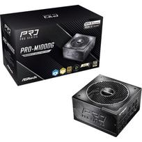 Asrock PRO-M1000G, 1000W, 80 PLUS Gold, 150mm, 150mm, 86mm, 1 ventiliatorius, 8 SATA jungtys, 3 PCIe 6+2 pin, 1 PCIe 12+4 pin
