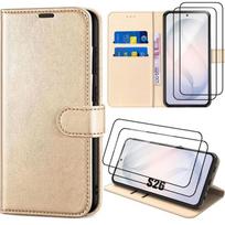 Case for Samsung Galaxy S26, Anti-Scratch Protection Synthetic Leather - Gold - 2 Screens auksas